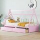 preview thumbnail 1 of 12, Pink Twin Size Wood House Platform Bed with Two Drawers, Headboard and Footboard for Bedroom Pink