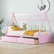 preview thumbnail 3 of 12, Twin Size Low House Bed with Two Drawers, Modern Wooden Platform Bed Frame with Storage for Kids, Teens, Boys, Girls, Pink