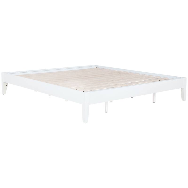 California King Universal Platform Bed in White with Durable Wood Construction