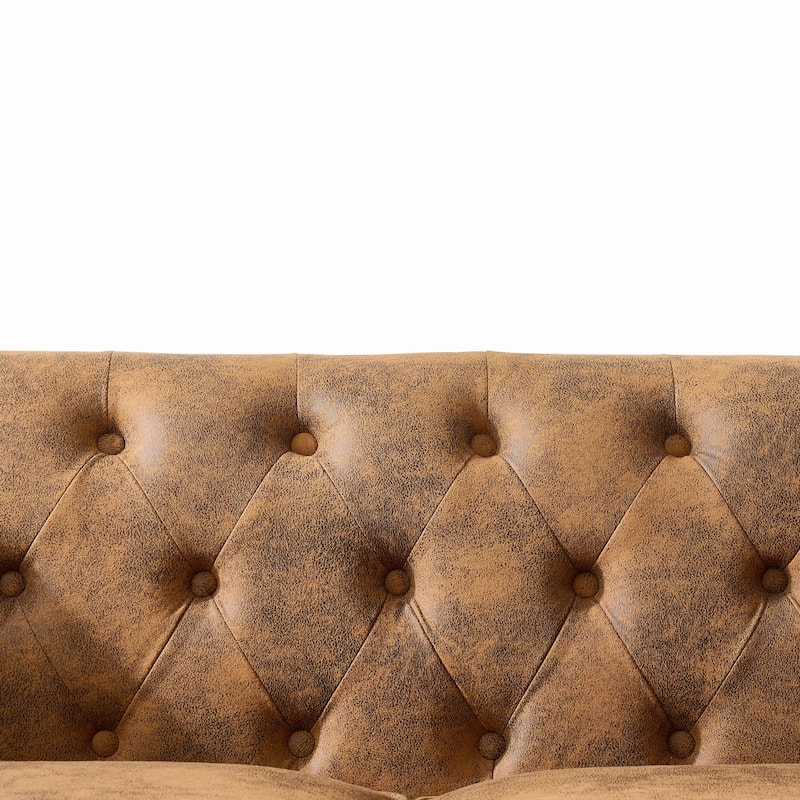 Mid Century Modern Upholstered Loveseat, Small Sofa with High-Tech Fabric Roll Armrest, 2 Seater Couch with Solid Wood Legs