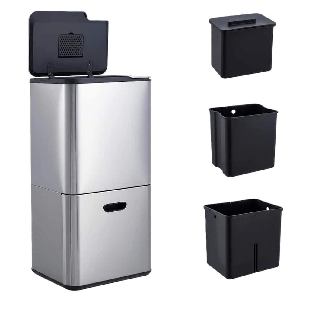 16 Gal Dual Compartment Recycling Bin Kitchen Trash Can