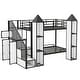 preview thumbnail 5 of 10, Metal Twin over Twin Castle-Shaped Bunk Kids Bed Frame with Wardrobe, Storage Staircase, Easy to Assemble, Black+White