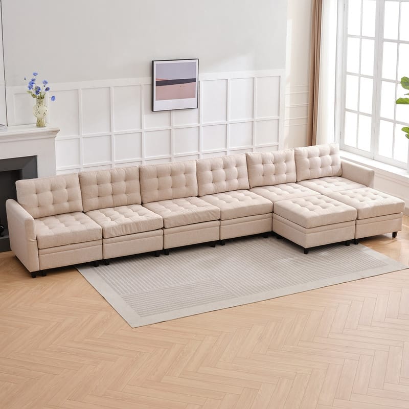 Mixoy Modular Sectional Sofa with Adjustable Armrest,Storage Ottoman,Modern L/U Shaped Living Room Furniture Set