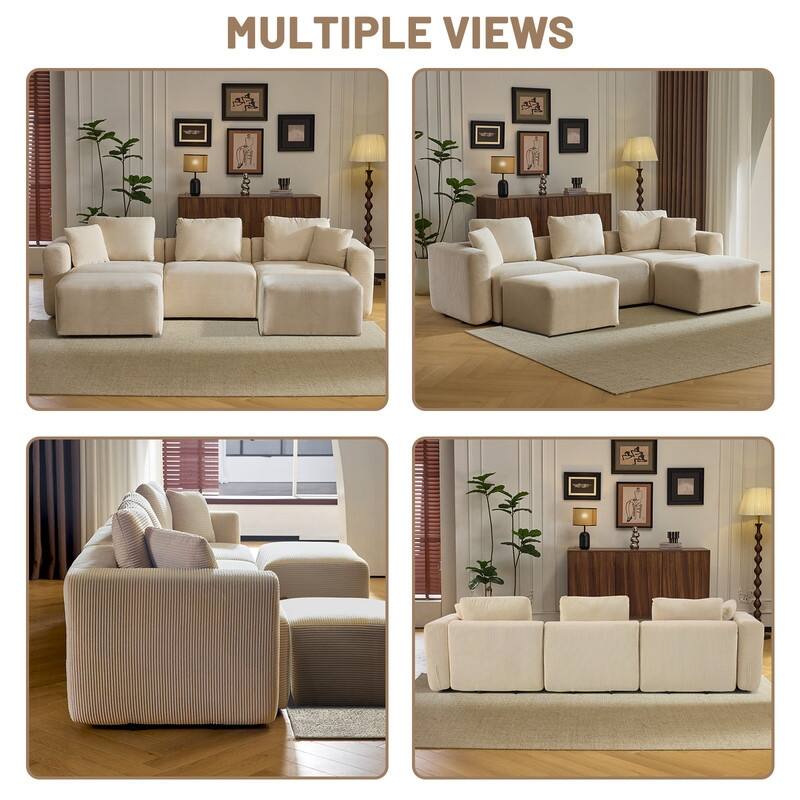112.2‘’ W Corduroy Modern Compressed Block Sectional Couch with Plush Cushions