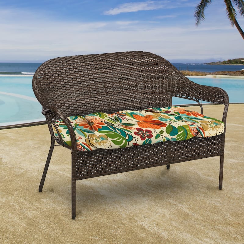 44" x 18" Multicolor Floral Contoured Outdoor Wicker Bench Cushion - 18'' L x 44'' W x 4'' H