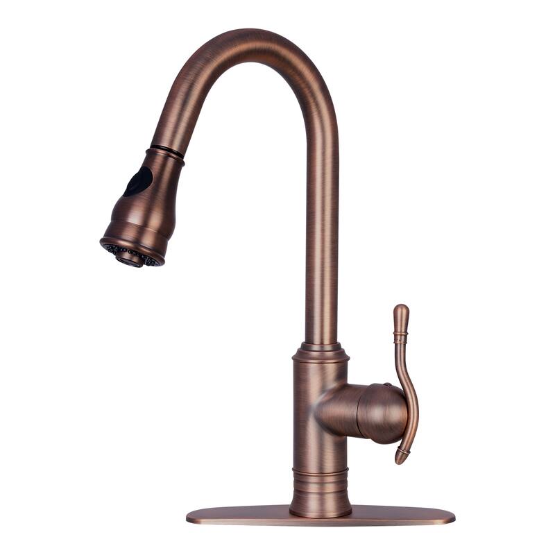 Copper Kitchen Faucet with Single Level handle and Pull Down Sprayer - Antique Bronze