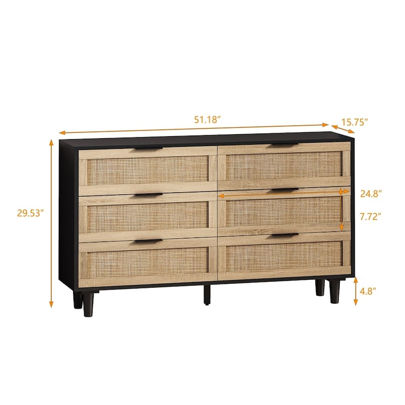 6-Drawers Storage Cabinet Dresser Rattan Drawer
