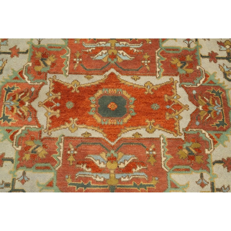 Hand Knotted Oriental 100% Wool Carpet Transitional Medallion Beige & Ivories Oushak Area Rug - 11' 9'' X 9' 0''