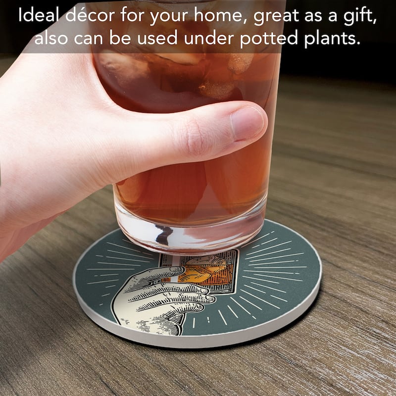 Squad 4 Pack Absorbent Stone Coaster with Protective Cork Backing Made in The USA 4" Round, Easily Wipes Clean