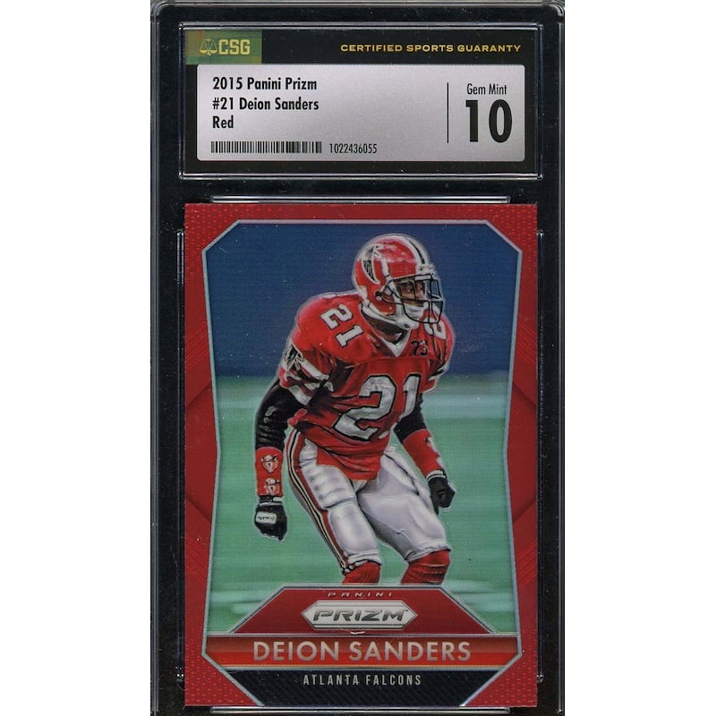 Deion Sanders 2015 Panini Prizm Red Football Card #21 Graded CSG 10 - 8'6" x 11'6"