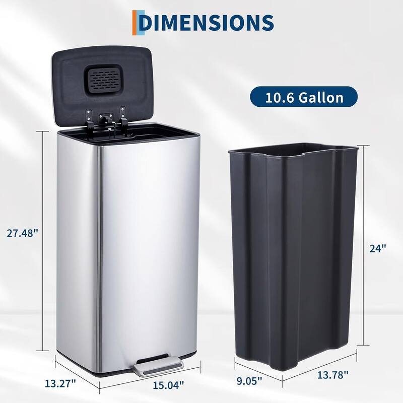 10.6 Gal Kitchen Stainless Steel Step OnTrash Can for Home Office