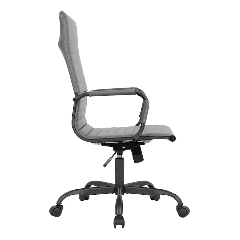 Harris Ribbed Leather Adjustable High-Back Desk Computer Swivel Office Chair in Black Metal Frame for Home Conference