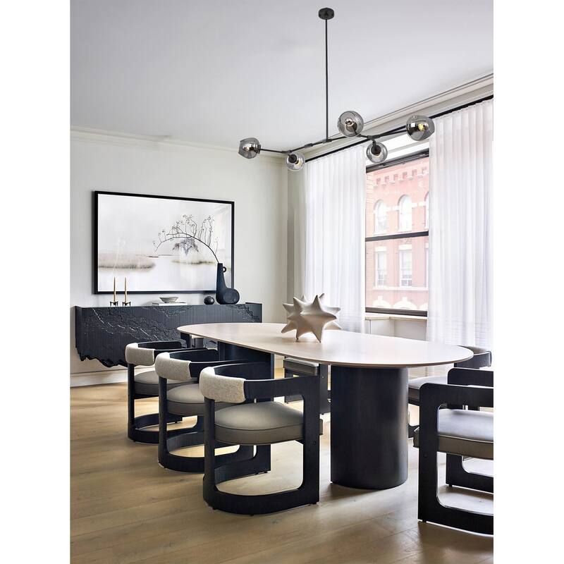 5 Light Black Iron Pendant With Smoke Glass Shades