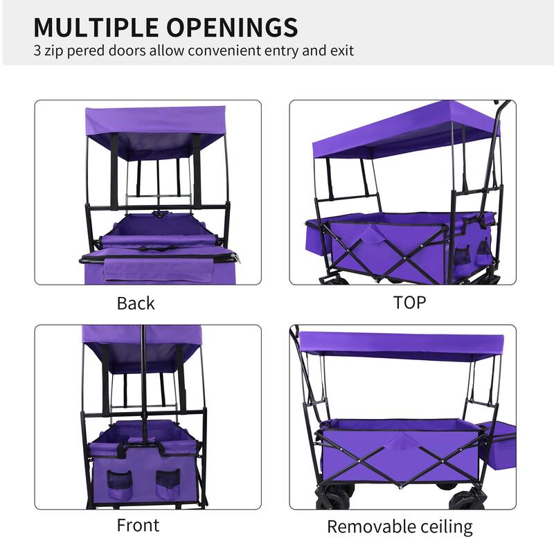 Outdoor Camping Kids Foldable Wagon,Portable Beach Trolley Cart with Removable Canopy