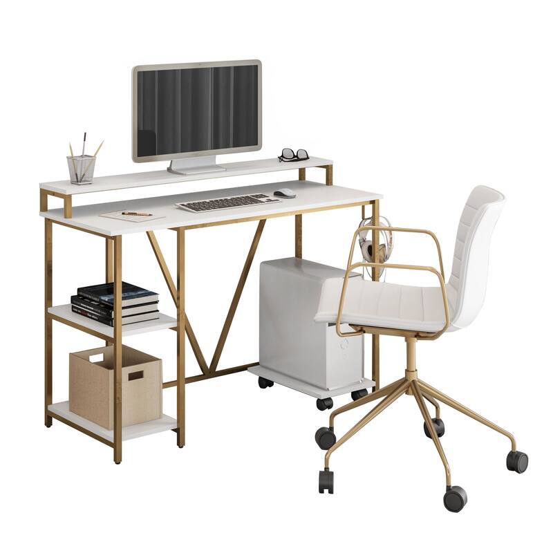 Versatile Industrial Writing Desk with Advanced Features for Enhanced Productivity - White