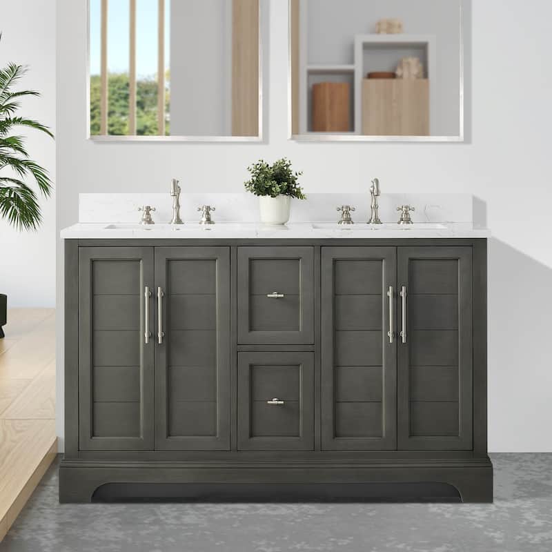 Vanity Art 54" Double Sink Bathroom Vanity with Top & Backsplash