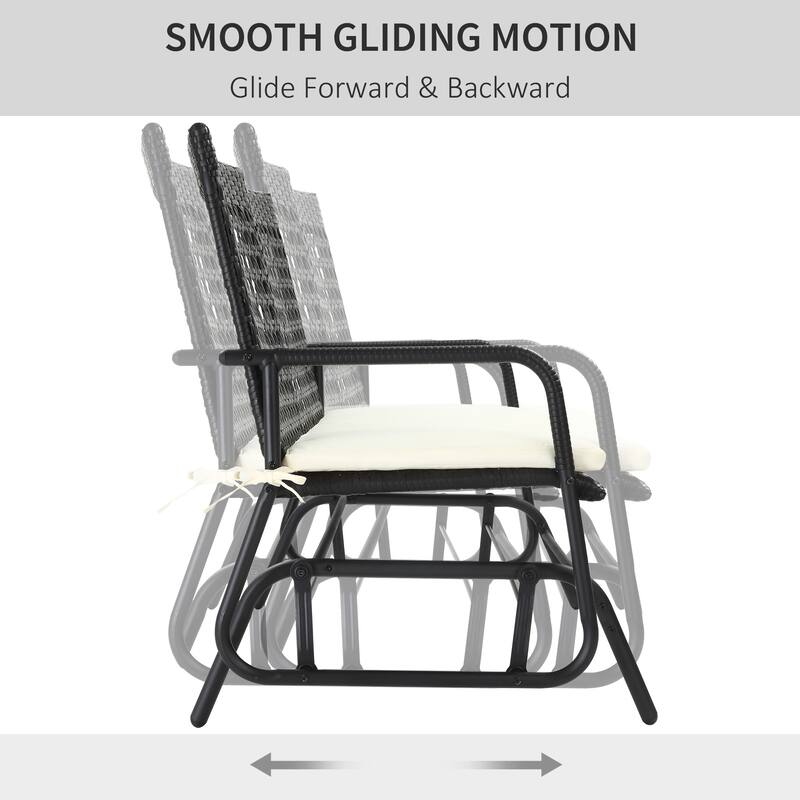 Outsunny Outdoor Rattan Wicker Glider Rocking Chair with Ergonomic Design, 2 Person Loveseat for Patio, Garden, Porch, Lawn