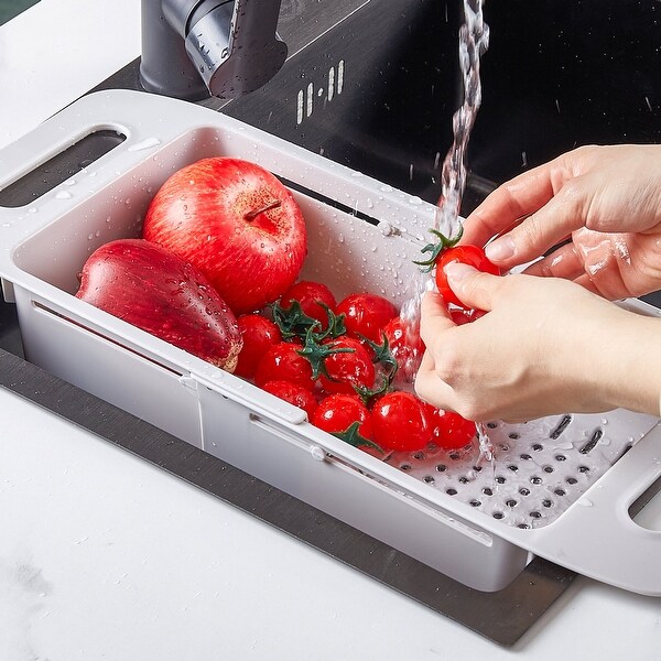 Javlergo Gray Collapsible Over the Sink Colander Adjustable Length