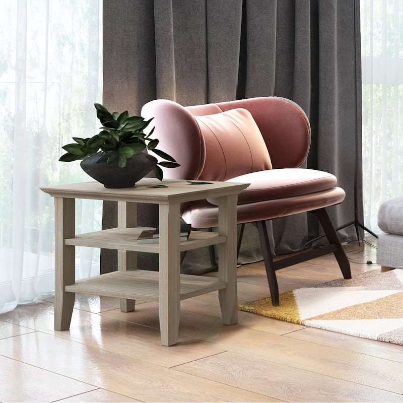 WYNDENHALL Normandy 14 inch Wide Solid Wood Transitional Narrow Side Table - 14 Inches wide - Distressed Grey