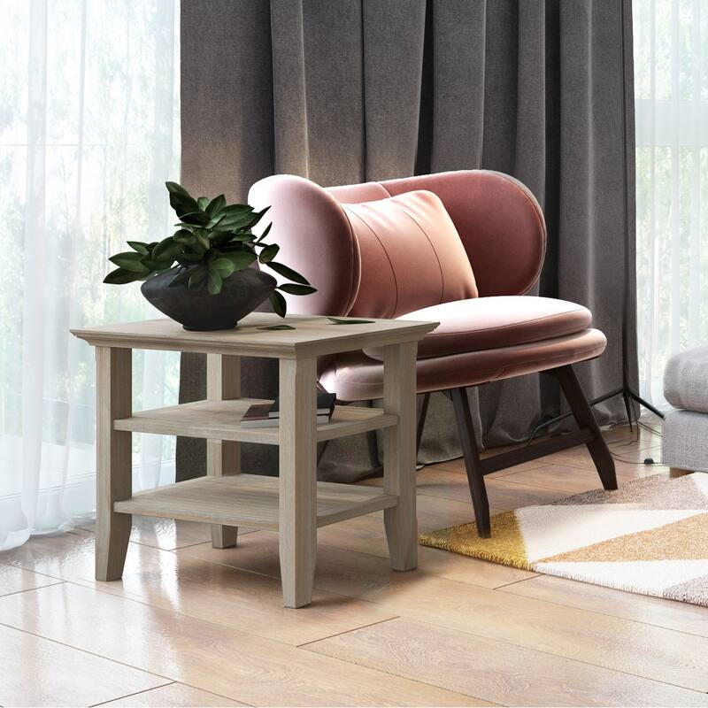 WYNDENHALL Normandy Wood Side Table - 14 Inches wide - Distressed Grey