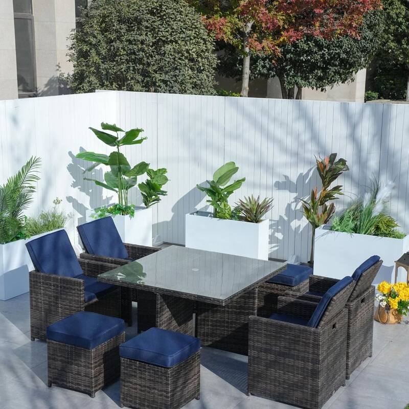 9-piece Outdoor Dining Table Set with Cushions