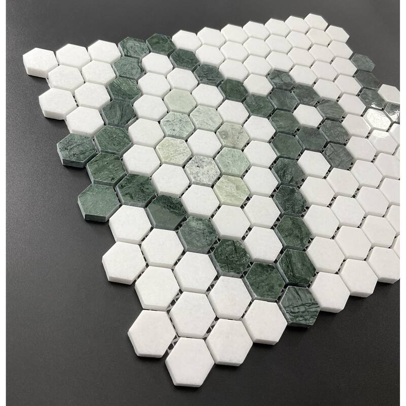 1" Hexagon Marble Pattern Mosaic Wall & Floor Tile - Case (10 Sheets)