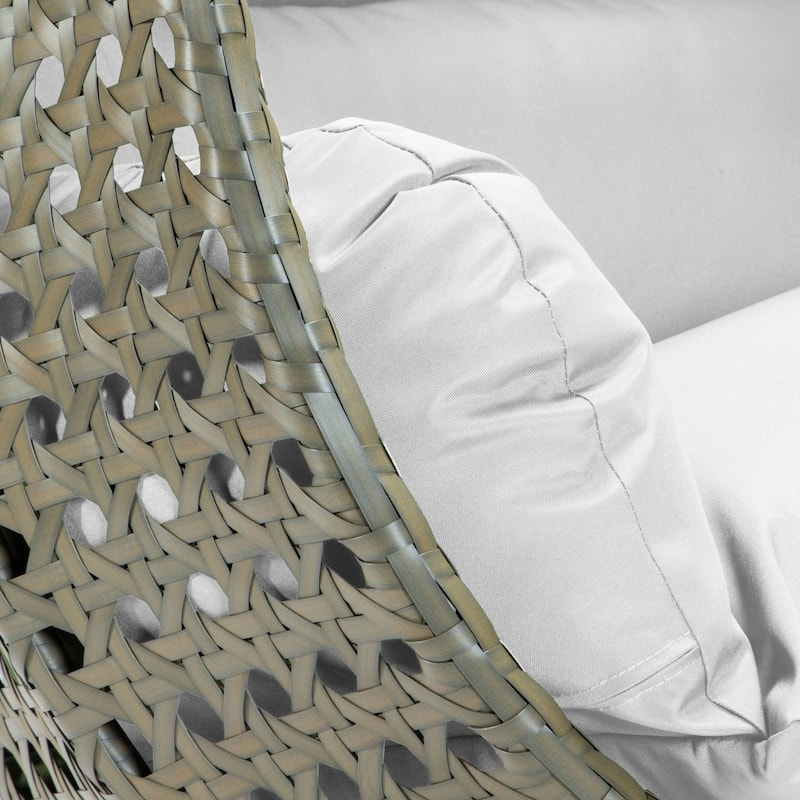 LeisureMod 2-Person Hanging Egg Swing Chair with Metal Stand - Handcrafted Beige Wicker, Patio Hammock Lounger with Cushions