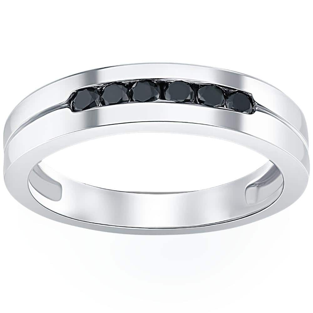 Mens 14K White Gold Black 1/4ct Diamond Wedding Ring