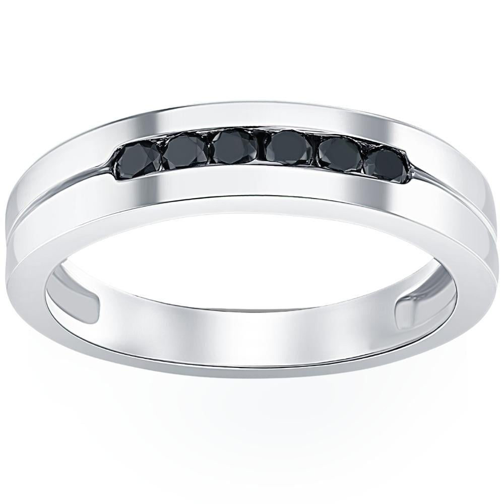 Bliss Diamond Mens 14K White Gold Black 1/4ct Diamond Wedding Ring