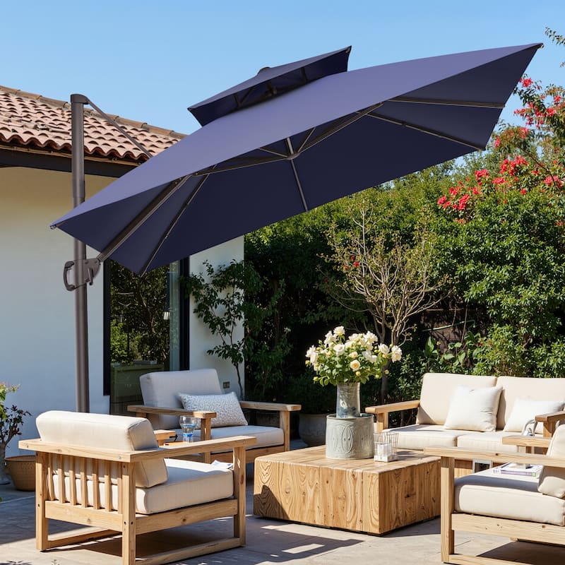 Crestlive Products 10FT Square Double Top Patio Cantilever-Offset Umbrella