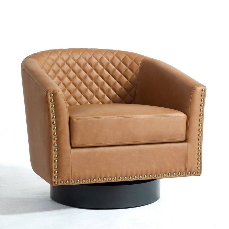 2 Set Modern Vegan Faux Leather Swivel Barrel Accent Chair