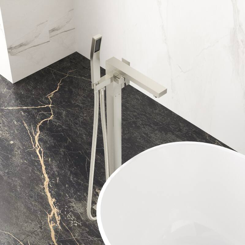 Brushed Nickel Free Standing Tub Faucet Floor Mounted Tub Filler Faucet Brass Bathroom Tub Faucets with Hand Shower