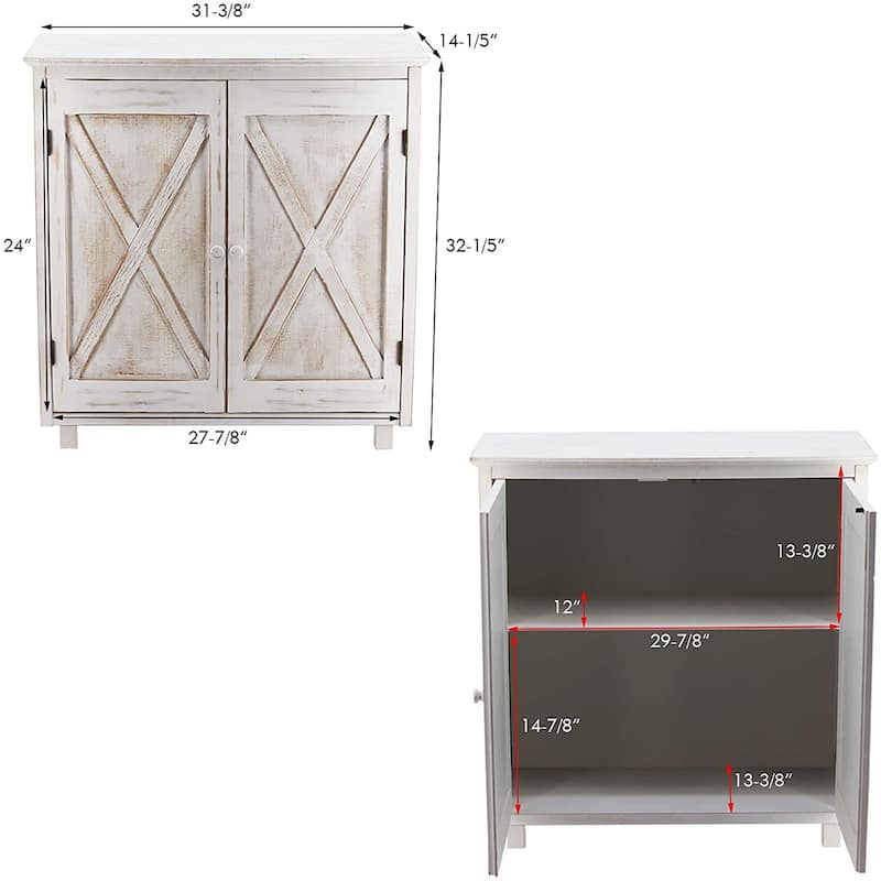Rustic Farmhouse Accent Wood Storage Cabinet with 2 Barn Doors