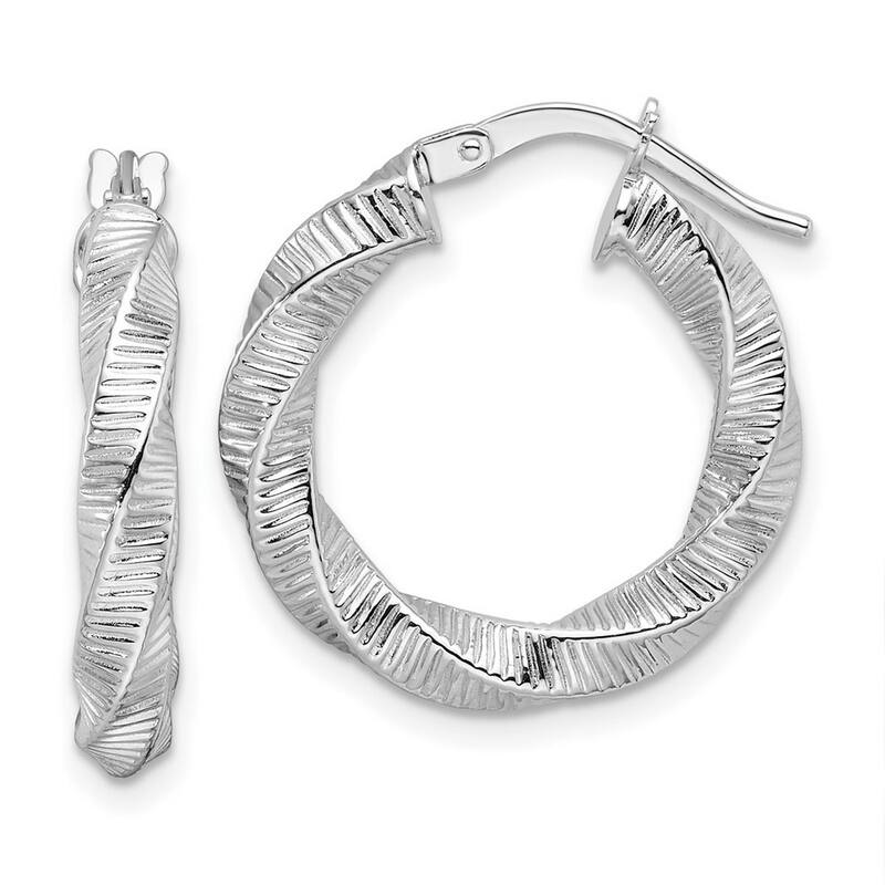 Curata 14k White Gold Twisted and Textured Round Hoop Earrings - 17x20.5mm