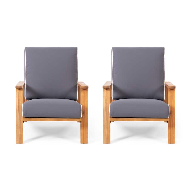 Paloma Acacia Wood Outdoor Club Chairs with Cushions (Set of 2) by Christopher Knight Home - Teak Finish+Dark Gray