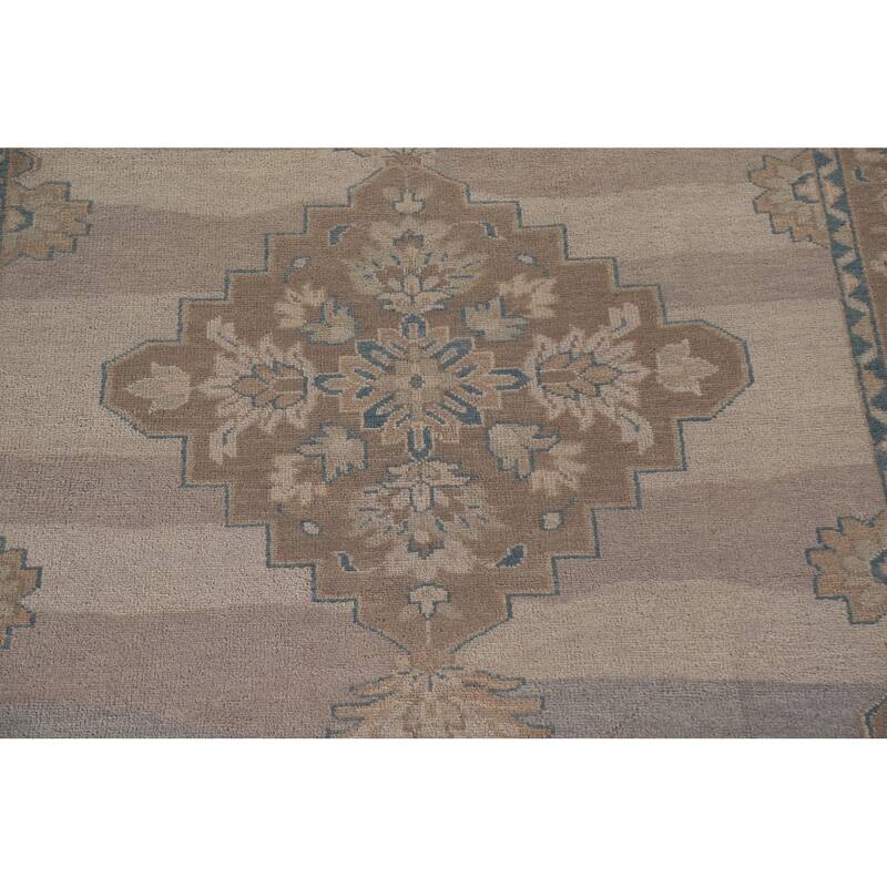 Geometric Oushak Style Area Rug Hand-knotted Wool Carpet - 8'10"x 12'0"