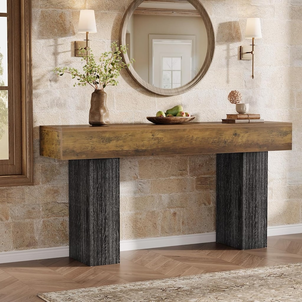 63" Long Farmhouse Console Table Behind The Couch, Wooden Foyer Stand Entry Station for Entryway, Hallway, Living Room