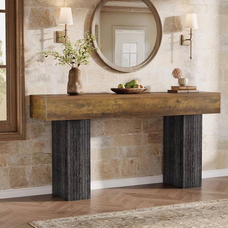 63" Wooden Long Entryway Table, Farmhouse Console Table Behind The Couch for Entrance, Hallway, Living Room
