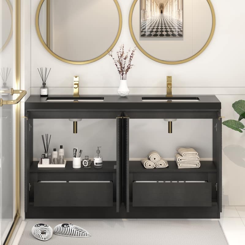 Milano 60" Freestanding Bathroom Vanity with Double Black Acrylic Sink