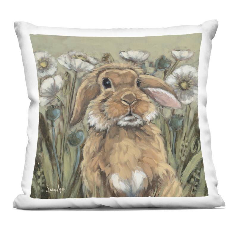 Stupell Rabbit in Poppy Garden Decorative Printed Throw Pillow Design by Sara G. Designs - Accent - Polyester - Green - Single