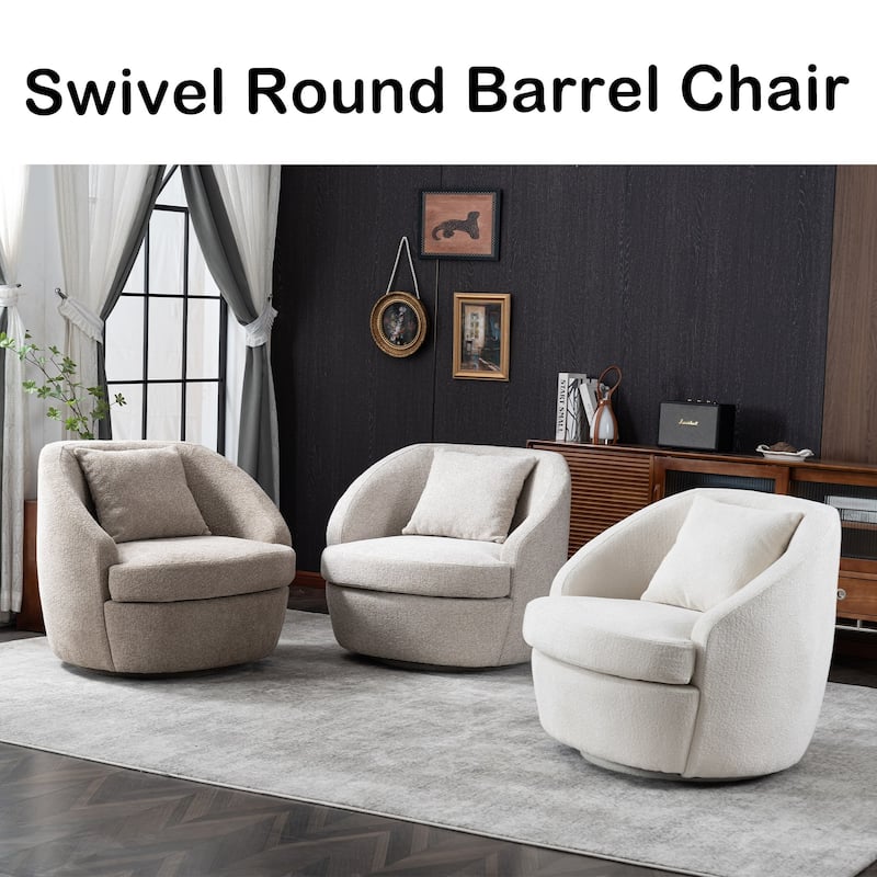 Round Barrel Accent Chair Modern Fabric Swivel Boucle Armchair