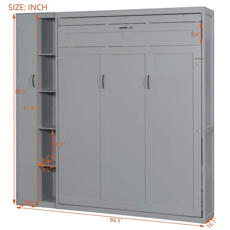 Queen Size Murphy Bed Wall Bed with Shelves