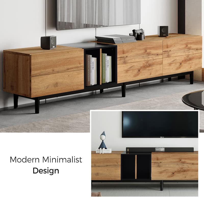 ​​Modern Minimalist TV Stand with 3 Storage Cabinets and Drop Down Doors for Living Rooms and Home Theaters​​