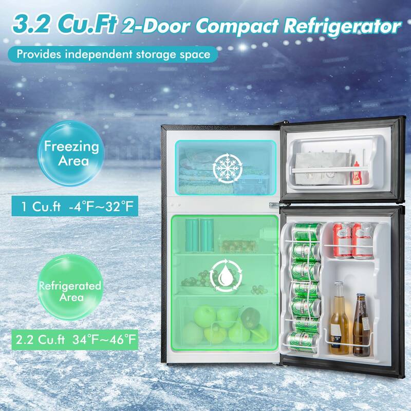 Costway 3.2 Cu.Ft Mini Refrigerator with Freezer Compact Fridge with 2 - See Details