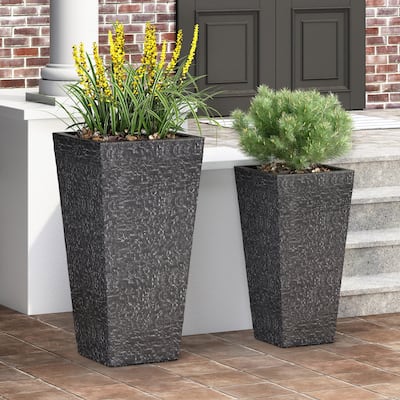 Berkamn Outdoor Large and Medium Cast Stone Planters (Set of 2) by Christopher Knight Home