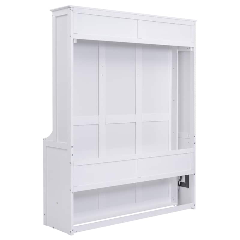 Queen Size Folding Murphy Bed Cabinet with Built-in Shelf Desk, Space-Saving Wall Bed for Multipurpose Guest Room or Home Office