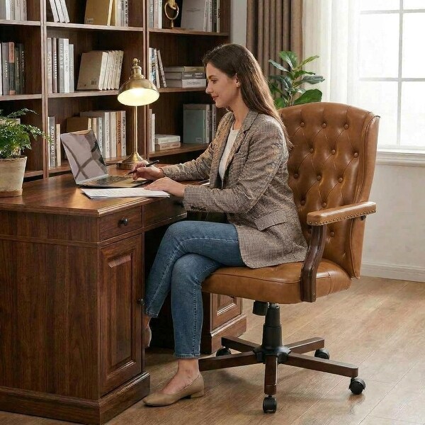 Executive Wingback Chair, Leather/PU Fabric, Tufted Backrest - On