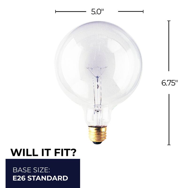 Bulbrite Pack of (12) Dimmable G40 Incandescent Light Bulbs with Medium (E26) Base, 2700K Warm White Light - 100 Watt - Clear