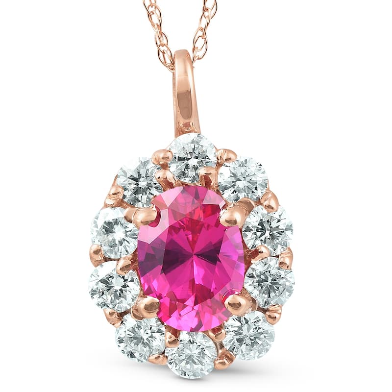 1 3/4ct Pink Sapphire & Genuine Diamond Halo Pendant Rose Gold
