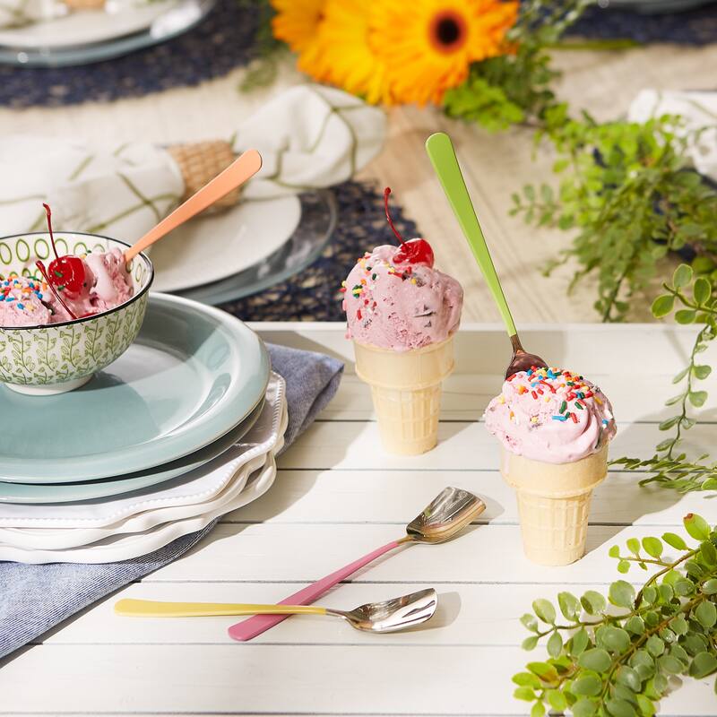 Ice Cream Spoons Mixed Colors (Set of 4) - Colored Handled Spoons, 4 Piece